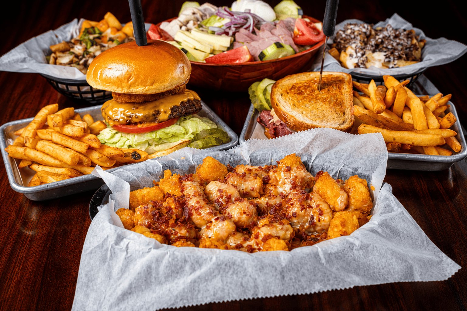 A spread of food at The Jug Handle Inn